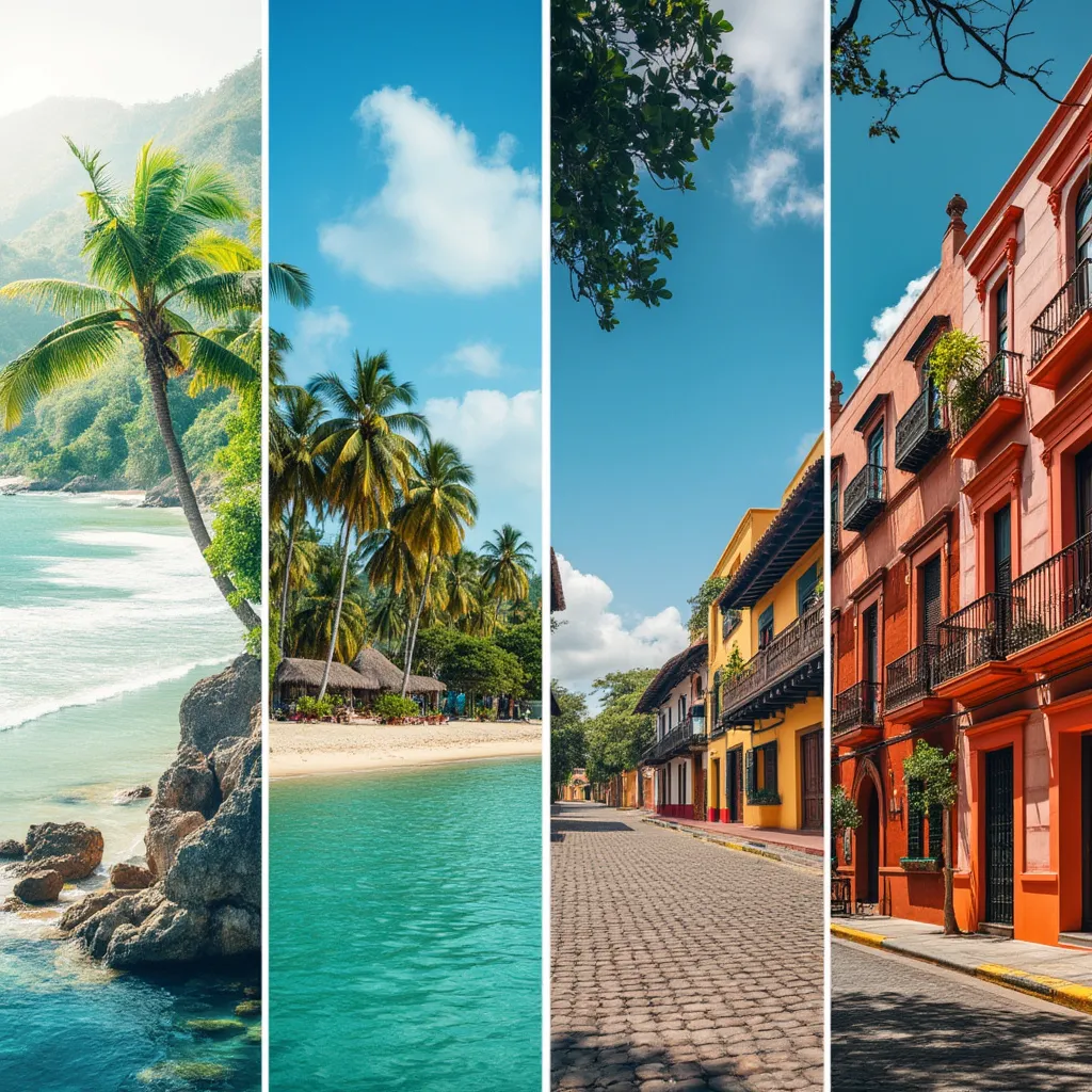Collage de imágenes representando la diversidad de México para inversión: playas, ciudades coloniales, modernidad.
